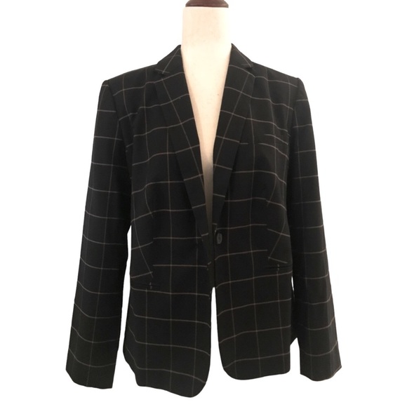 Windowpane Plaid Check Jacket by Liz Claiborne Size Large Black Camel - Picture 7 of 9